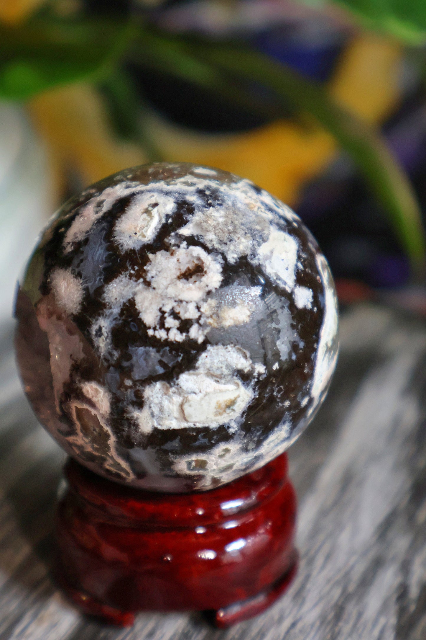 Stunning Ocean Jasper Druzy Quartz Sphere from Madagascar with sparkly crystal caves 4.8 oz Natural Stone