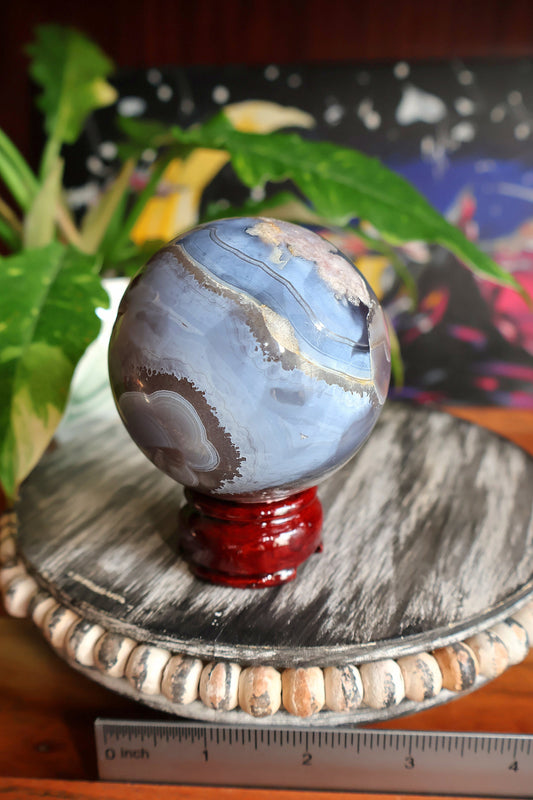 Black Flower Agate Crystal Sphere 19.5 oz Natural Stone