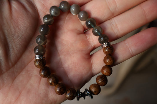 Black Moonstone Wood Bracelet