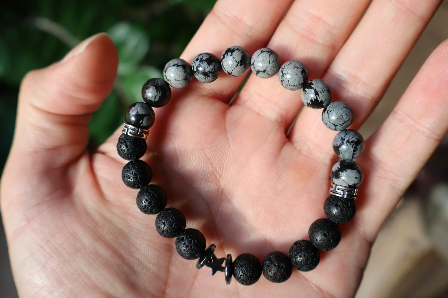 Snowflake Obsidian Lava Bracelet