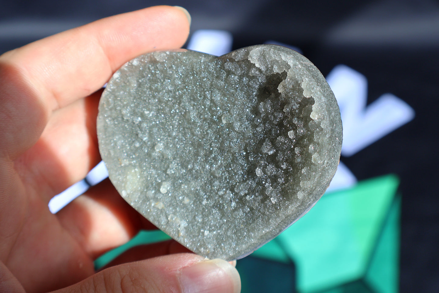 Sugar Green Amethyst Druze Heart E